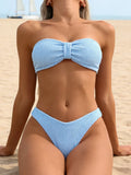 Contrast Binding Bandeau Bikinis 2026 Women Sexy Swimsuit Solid Padded Swimwear Female Bathing Suit Swimming Summer Beachwear