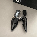 2026 New Summer Women Cover Toe Mules Slippers Fashion Metal Decoration Thick Heel Slide Shoes Comfort Street Style Footwear