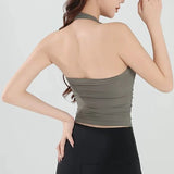 Women's Yoga Sports Vest Threaded Temperament Hanging Neck Exposed Back Suspender One-Piece Chest Cushion Fitness Top