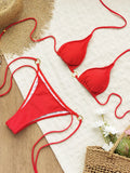 2025 Sexy Red Bikini Set with Metal Ring Accent - Adjustable Straps and High-Cut Bottoms Perfect for Beach Wear and Pool Parties
