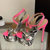 New Sexy Snake Print Leather Platform High Heels Sandals Women Fashion Peep Toe Buckle Strap Stiletto Party Dress Shoes