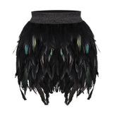 Womens Faux Feather Mini Skirt Elastic Mid Waist A-line Skirt Ladies Mardi Gras Outfit Festivals Carnival Dance Party Supplies