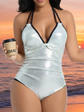 2026 V-neck Hot Stamping Monokini Swimsuit Women One Piece Hollow Swimwear Female Sexy Bathers Bathing Swimming Swim Suit Beach