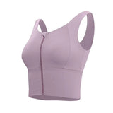 Women Sports Vest Sleeveless Round Neck Zipper Closure Fitness Bra Seamless Fabric Front Zipper Removable Chest Pad Underwear