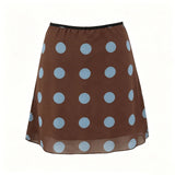 2026 Summer Women Mini Skirt Dot Print Elastic Waist Loose A-line Skirts Daily Casual Retro Skirt Streetwear