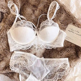MOYISU French Pure Lace Bralette Petite Bra Set, AABB Cup with Removable Straps & Thin Push Up Pads, Soft Underwire Sexy Women's