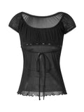 Women Summer Y2K Aesthetic Tops Lace Trim Cap Sleeve Low Cut Shirts Vintage Casual Sexy Tops and Blouses Female