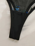 BlackBlue Embroidered Floral Lingerie Set - Sexy Bra And G-string Combo with Heart Decoration Underwear Set for Women ZA824027