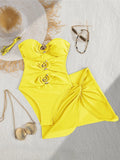 XS - L 6 Colors With Skirt Cut Out Women Swimwear Bandeau Metal Ring Bather Bathing Suit Swim One Piece Swimsuit Female K8108