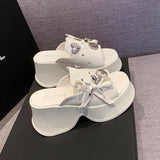 Metal Decor Chunky Platform Sandals Women 2026 Summer Open Toe High Heels Clogs Slippers Woman Bowknot Wedge Heel Sandles Female
