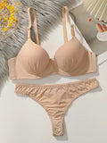 solid color daily 2-piece women's underwear set 3/4 cup paired with sexy thongs simple and comfortable Lingerie B2087