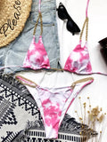 Sexy Cow Print Halter Metal Chains Brazilian Bikini Women Swimsuit Female Swimwear Two Pieces Bikini Set Bathing Suit Swim Lady