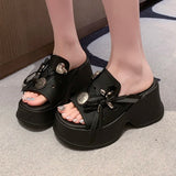 Metal Decor Chunky Platform Sandals Women 2026 Summer Open Toe High Heels Clogs Slippers Woman Bowknot Wedge Heel Sandles Female