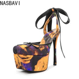 New Design Platform Women High Heeled Sandals for Woman's Square Toe Butterfly-Knot Ankle Riband Thin Heels Shoes Mujer Pumps