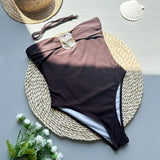 2026 Sexy Metal Buckle Women Bandeau Swimwear One Piece Swimsuit Female Monokini Bather High Leg Cut Bathing Suit Swim Beachwear