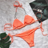 Halter Metal Chains Diamond Bikini Women Swimsuit Female Brazilan Swimwear Two Pieces Bikini Set High Cut Bathing Suit Swim Lady