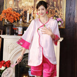 New Chinese style pajamas with breast pads, simulated silk, ice silk home wear, satin jacquard pajamas set
