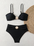 Strappy High Waist Bikinis 2026 Women Sexy Shell Swimsuit Solid Padded Swimwear Female Bathers Bathing Swimming Swim Suit