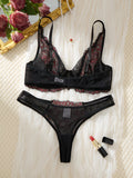 Sexy Lingerie Bra, Women's Suits, See-Through Bra, The Allure of Valentine's Night, Black Red Bra and Underwear Set ZA825161