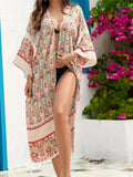 Printed Long Sleeve Crochet Knitted Cardigan Tunic Beach Cover Up Cover-ups Beach Dress Beach Wear Beachwear Female Women K7203