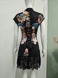 New Chinese style cheongsam hip-covering skirt Royal sister style tight lace national style printed fashion dress