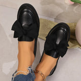 2025 Spring Black Bow Tie Loafers Women Preppy Platform Thick Sole Pumps Lady British Retro Style Office Pu Leather Shoes Mujer