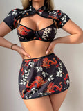 Women's New Sexy Uniform Sexy Hot Series Ethnic Style Pattern Skirt Sets Pure Desire Casaul Short Sleeved Skirt Sets Charm 24PB
