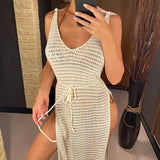 New Sexy S - XL Fringe Tassel Knitted Crochet Tunic Beach Cover Up Cover-ups Beach Dress Beach Wear Beachwear Female Women V3791