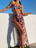 2026 Sexy Bikini Set 3-piece Print Halter Swimwear Swimsuit Women Bikinis Set Bathing Suit Beach Dress Bikini Cover Up Female
