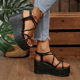 9Cm Chunky Wedges Sandals Women Summer Thick Sole Platform Gladiator Sandals Woman Plus Size 43 Slip On Non Slip Rome Sandalias