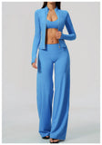 3 PCS Yoga Sets Women Long Sleeve Zipper Slim Jacket+sports Bra+high Waist Flare Pants Fitness Suits Gym Exercise Athletic Wear