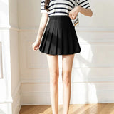 Women High Waist Pleated Skirt with Safety Shorts, Black A Line Mini Skort for Casual Office School Style Outfits