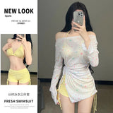 New Swimsuit for Women, Split Long Sleeved Sun Protection, Fresh and Sweet, Pure Desire, Beach Three Piece Swimsuit Set