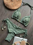 New Solid Color Bikini Set 2026 Women's Swimsuit Hanging Neck Rope Split Swimsuit 2-piece Set Summer Beachwear