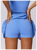 Sports Tennis Short Skirt Women's Summer Pleated Fake Two-piece Quick Drying Skort Fitness High Waist Pocket Yoga Running Skirts