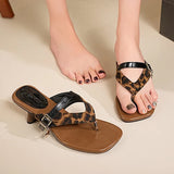 Leopard Print Clip Toe High Heels Sandals Women Summer Fashion Belt Buckle Square Toe Slippers Woman Block Heeled Sandalias