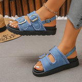 2026 Summer Denim Platform Sandals Women Fashion Buckle Thick Bottom Rome Sandles Woman Plus Size Non Slip Soft Sole Sandalias