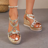 Bling Crystals Chunky Sandals Women 2026 Summer Elastic Band Wedges Platform Sandles Woman Plus Size 43 High Heel Rome Sandals