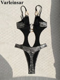 S - XL Snake Skin Deep V Neck Cut Out One Piece Swimsuit Women Swimwear Female Backless Monokini Bather Bathing Suit Swim V7985