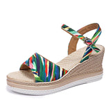 2025 Summer Leopard Print Wedges Sandals Women Plus Size Ankle Buckle Platform Sandles Woman Lightweight Chunky Heel Sandalias