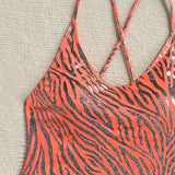 Printed Extreme Mini Micro Thong Women Swimwear One Piece Swimsuit Female Cross Back High Cut Monokini Bather Bathing Suit Swim