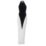 Talenza Elegant Evening Dress Women Fashion Slim Sleeveless Shrinking Clash Long Dress Vintage High Waisted Luxury Summer Dress