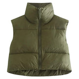 Women Winter Warm Crop Waistcoat Sleeveless Stand Collar Double Sided Lightweight Puffer Vest 2022 Streetwear