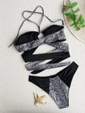 Sexy Snake Print Halter Bandeau Bikinis Set Thong Swimsuit Women Push Up Swimwear High Cut Bathing Suit Biquini Beachwear bikini