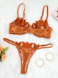 Golden Embroidered Print Pajama Set - A Set Featuring a Floral Design Suitable for Women, a Sexy Bra ZA824031