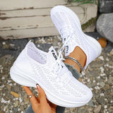Spring Summer Breathable Mesh Sport Shoes Women Slip On Hollow Out Knitted Flats Shoes Woman Plus Size 43 Thick Sole Sneakers