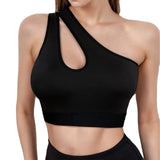 Women Sports Bra Asymmetric One Shoulder Hollow Out Design Yoga Bralette Seamless Breathable Workout Underwear For Gym Running
