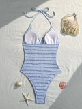 Sexy Holiday Swimwear Women 2026 Blue Sequin Starfish V Neck Hollow Out Backless Tummy Control Bathing Suit One Piece Swimsuit