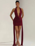 FDYOUI Elegant Halter Neck Water Drop Decoration Party Club Dress for Women 2026 Backless Bandage Folds Short Evening Dresses