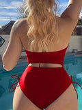 2026 Drawstring Swimsuit Solid Cut Out Knot Halter One Piece Swimwear Women Padded Bathing Suit Female Swimming Summer Beachwear